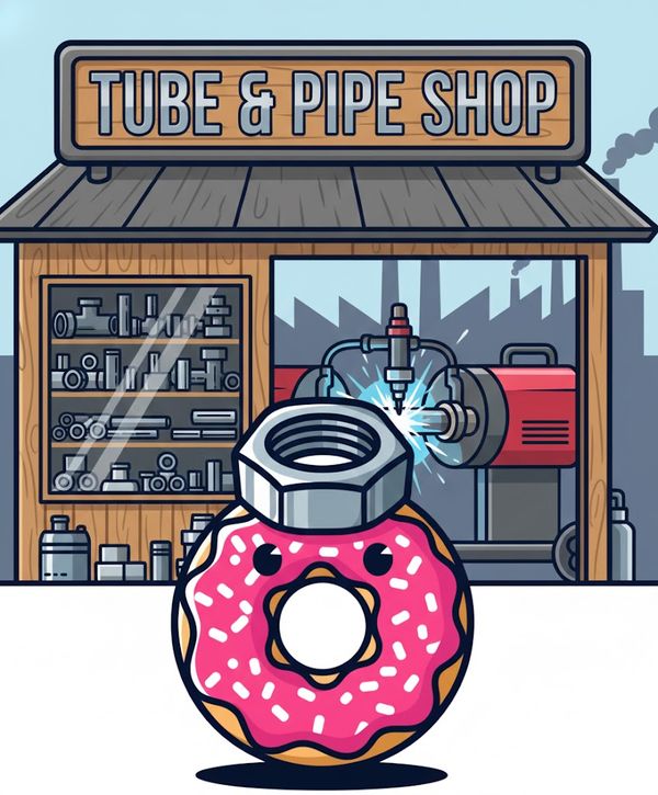 DT logo in pipe shop